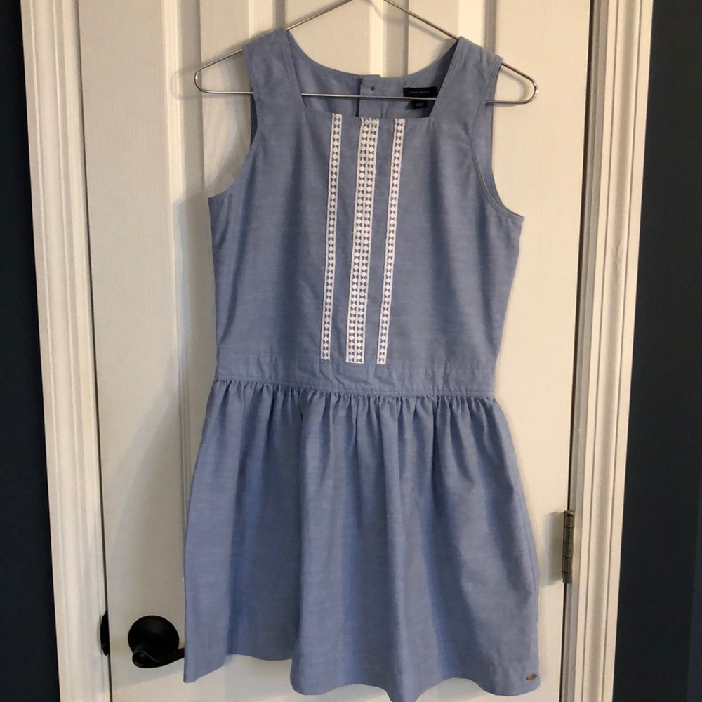 Tommy Hilfiger Dress: Blue Chambray with White Lace Insert